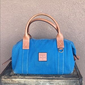 Dooney & Bourke Blue Satchel with Tan Leather Accents